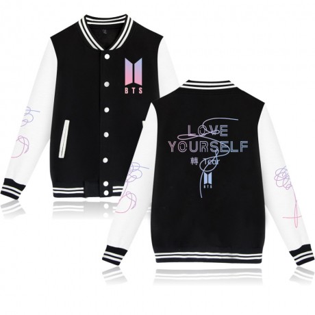 Fashion Women's Casual Baseball Jacket Printed Long Sleeves Stand Collar Sports Baseball Jacket