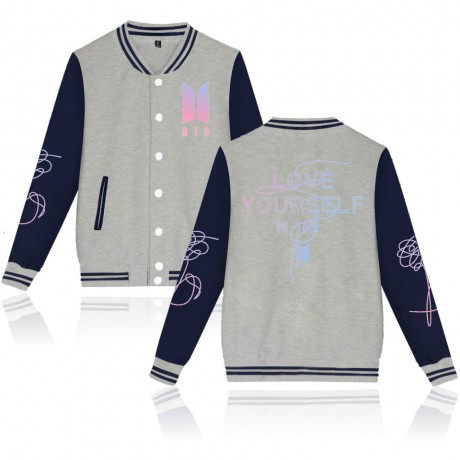 Fashion Women's Casual Baseball Jacket Printed Long Sleeves Stand Collar Sports Baseball Jacket