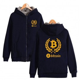 Bitcoin Printed Sweater Coat Super Thick Loose Velvet Zipper Sweater for Youth 