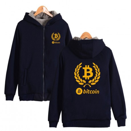Bitcoin Printed Sweater Coat Super Thick Loose Velvet Zipper Sweater for Youth