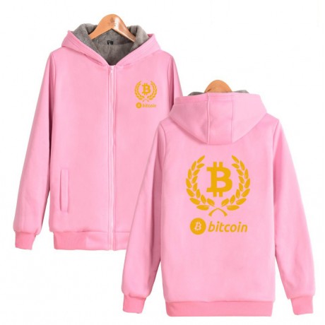 Bitcoin Printed Sweater Coat Super Thick Loose Velvet Zipper Sweater for Youth