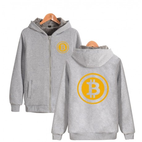 Bitcoin Printed Sweater Coat Super Thick Loose Velvet Zipper Sweater for Youth