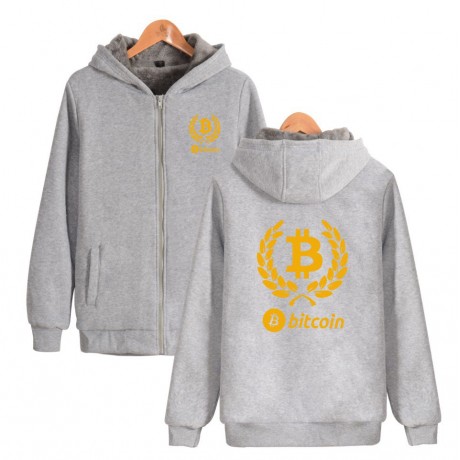 Bitcoin Printed Sweater Coat Super Thick Loose Velvet Zipper Sweater for Youth