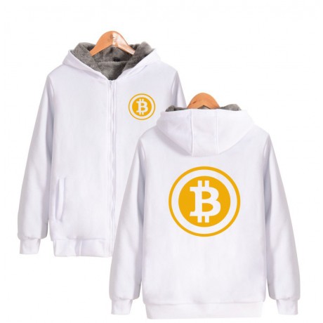 Bitcoin Printed Sweater Coat Super Thick Loose Velvet Zipper Sweater for Youth