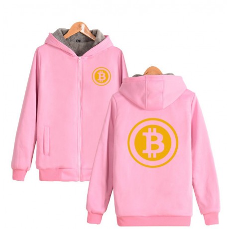 Bitcoin Printed Sweater Coat Super Thick Loose Velvet Zipper Sweater for Youth