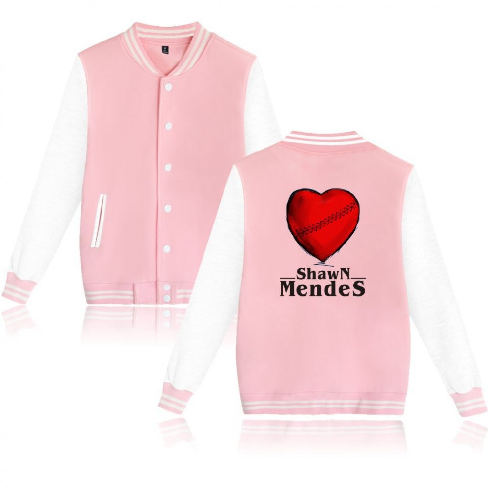 Womens Broken Red Heart Print Baseball Jacket Stand Collar Baseball Coat