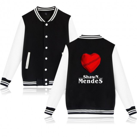 Womens Broken Red Heart Print Baseball Jacket Stand Collar Baseball Coat