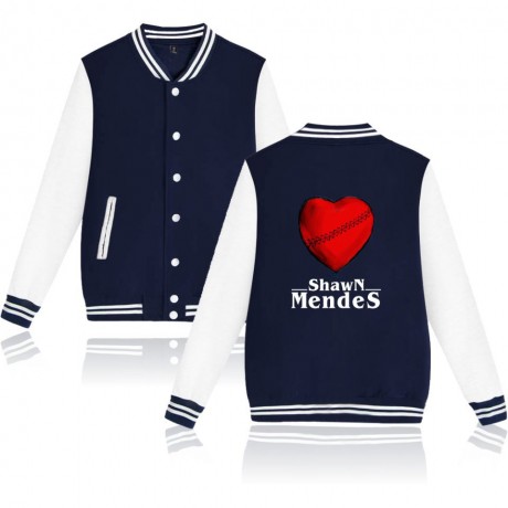 Womens Broken Red Heart Print Baseball Jacket Stand Collar Baseball Coat
