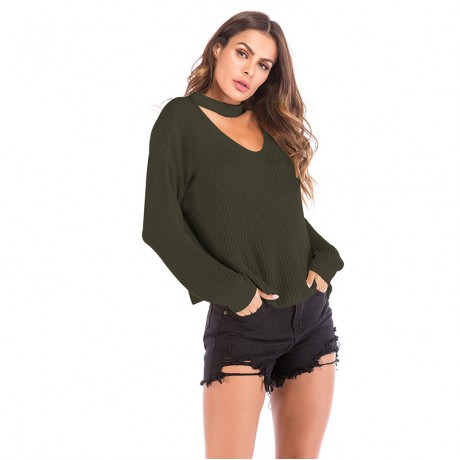 Casual Loose V-Neck Sweater Long Sleeve Large Size Sweater for Women
