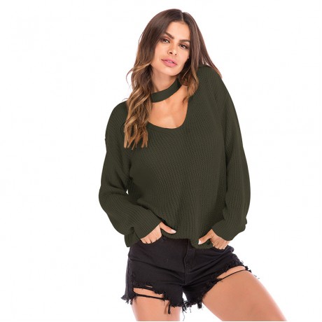 Casual Loose V-Neck Sweater Long Sleeve Large Size Sweater for Women