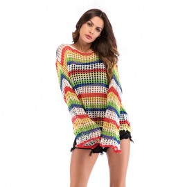  Women Oversized Blouse Colorful Trumpet Long Sleeve Hollow Shirt