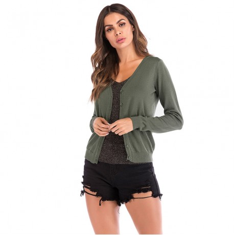 Long Sleeve Button Down Classic Sweater Slim Knit Cardigan for Women