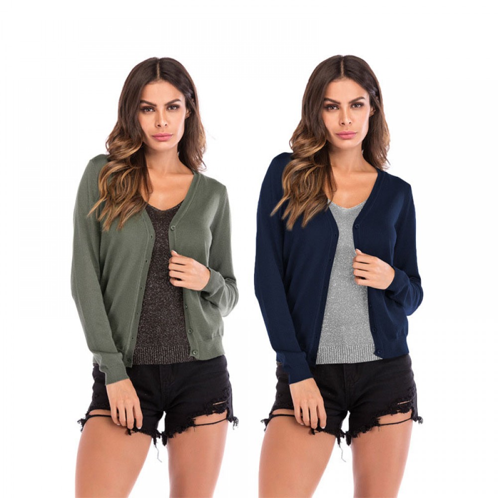 Long Sleeve Button Down Classic Sweater Slim Knit Cardigan for Women