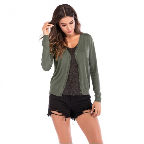 Long Sleeve Button Down Classic Sweater Slim Knit Cardigan for Women
