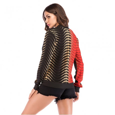 Fashion Gradient Blouse Baseball Coat Zipper V-Neckline Jacket for Women