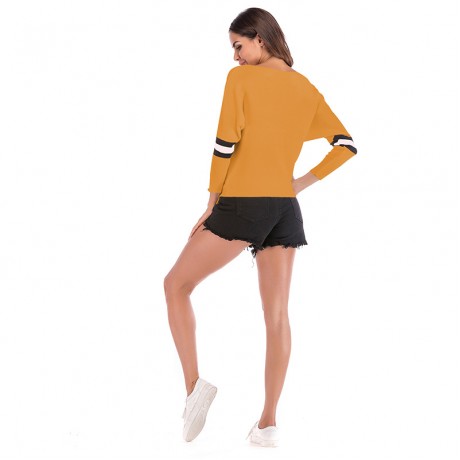 Women's Casual Boat Neck Sweater Long Sleeve Contrast Striped Sweater Pullover Sweatshirt