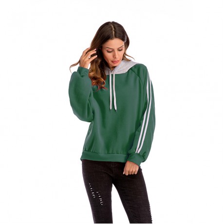  Women Girls Hoodie Long Sleeve Sweater Stitching Striped Hoodie Sweatshirts Jumper Pullover Top