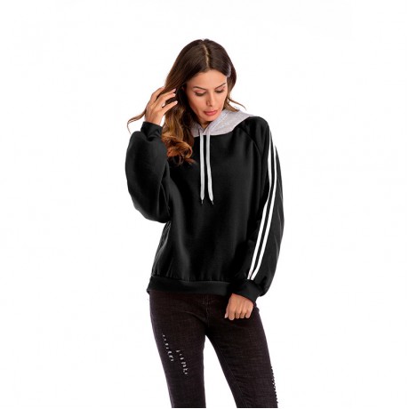  Women Girls Hoodie Long Sleeve Sweater Stitching Striped Hoodie Sweatshirts Jumper Pullover Top