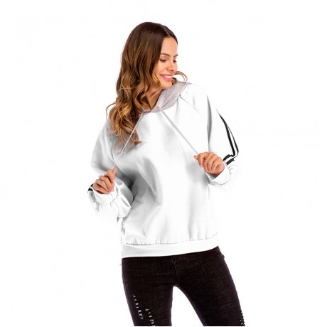  Women Girls Hoodie Long Sleeve Sweater Stitching Striped Hoodie Sweatshirts Jumper Pullover Top
