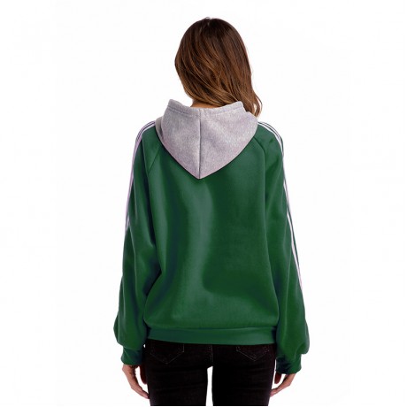  Women Girls Hoodie Long Sleeve Sweater Stitching Striped Hoodie Sweatshirts Jumper Pullover Top