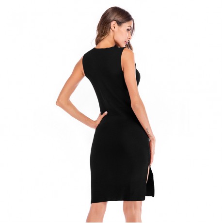 Fashion Dresses Solid Color Pencil Skirt V-Neck Sleeveless with Rinestone Pencil Skirt for Women
