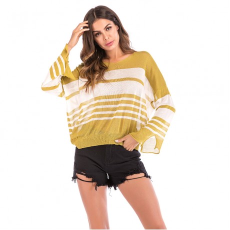  Women's Pullover Split Long Sleeve Sweater Hooded V-Neck Sweater Openwork Casual Loose Sweater