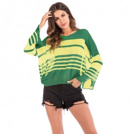  Women's Pullover Split Long Sleeve Sweater Hooded V-Neck Sweater Openwork Casual Loose Sweater 