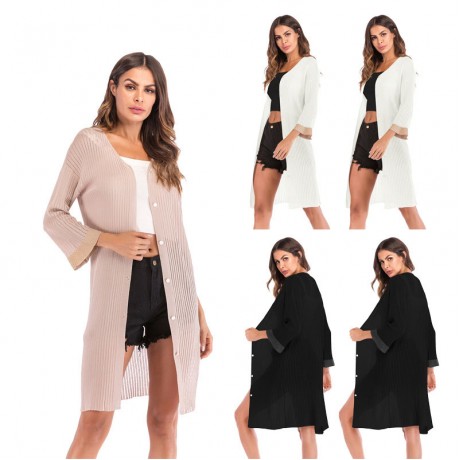  Women's Single Breasted Thin Cardigan V-Neck Sweater Casual Loose Sweater
