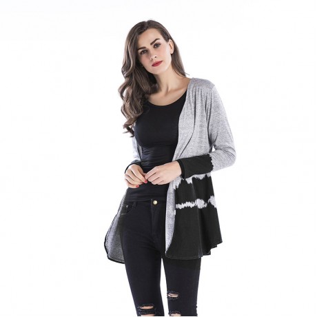Casual Sweater Long Sleeve Gradient Color Cardigan V Neck Printed Knit Sweatshirt for Women