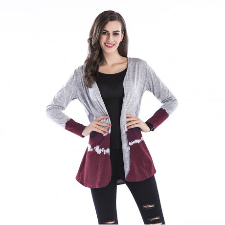 Casual Sweater Long Sleeve Gradient Color Cardigan V Neck Printed Knit Sweatshirt for Women