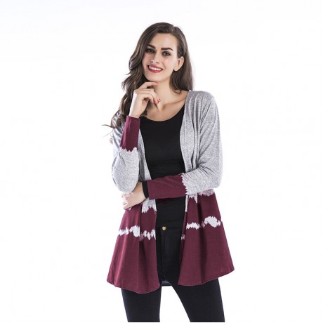 Casual Sweater Long Sleeve Gradient Color Cardigan V Neck Printed Knit Sweatshirt for Women