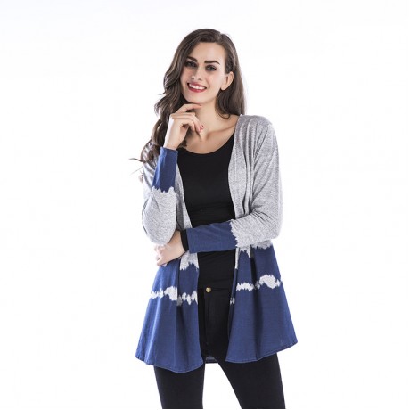 Casual Sweater Long Sleeve Gradient Color Cardigan V Neck Printed Knit Sweatshirt for Women
