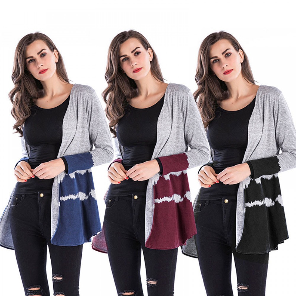 Casual Sweater Long Sleeve Gradient Color Cardigan V Neck Printed Knit Sweatshirt for Women