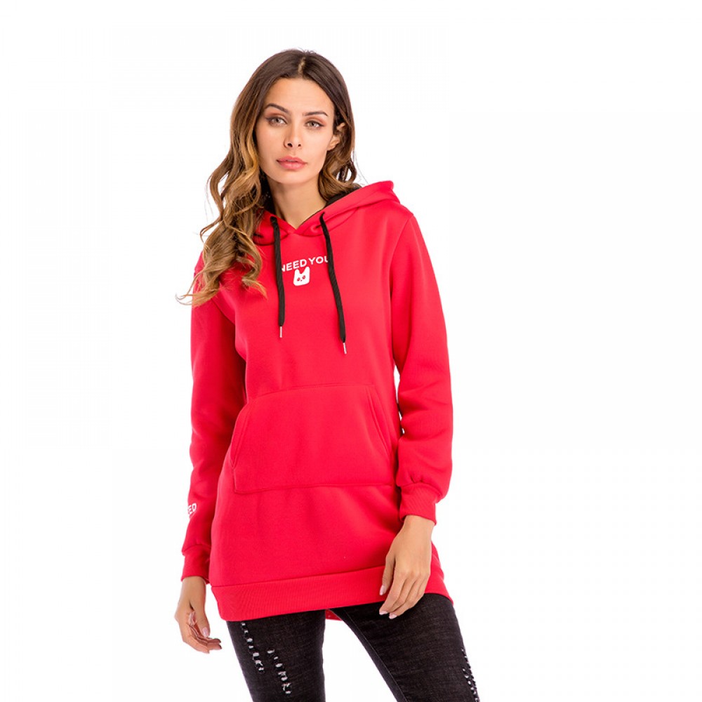 Women's Long Sleeve Sweater Cartoon Print Slim Sweater Pullover Hoodie Sweater with Pockets