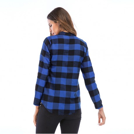 Women's Plaid Slim Shirt Long Sleeve Blouse V Neckline Shirt Front Tops for Women