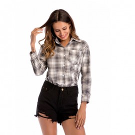 Women's Long Sleeve Plaid Shirt Casual Loose Blouse Shirt 