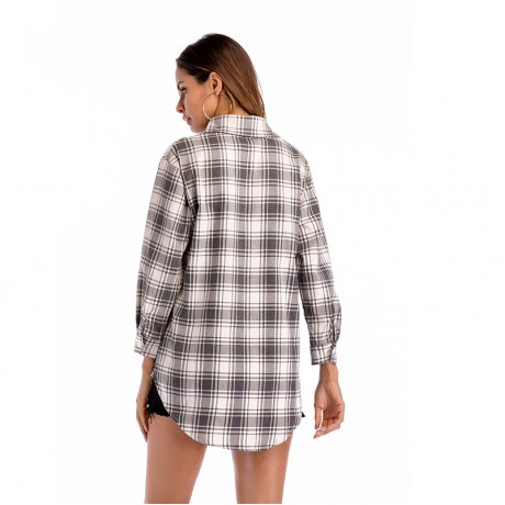 Women's Long Sleeve Plaid Shirt Casual Loose Blouse Shirt