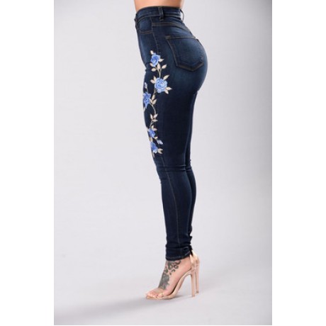  Women's Skinny High Waist Stretchy Embroidered Floral Jeans Distressed Denim Pants