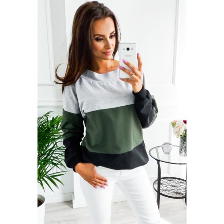  Ladies Color Contrast Sweater Casual Long Sleeve Sweatshirt Pullover Tops Blouse with Belt