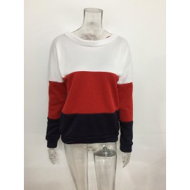  Ladies Color Contrast Sweater Casual Long Sleeve Sweatshirt Pullover Tops Blouse with Belt