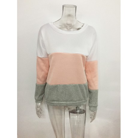 Ladies Color Contrast Sweater Casual Long Sleeve Sweatshirt Pullover Tops Blouse with Belt