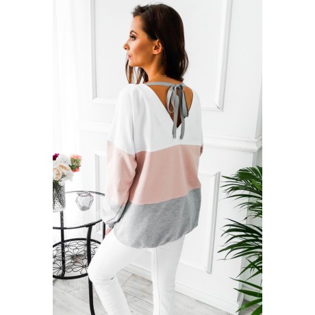  Ladies Color Contrast Sweater Casual Long Sleeve Sweatshirt Pullover Tops Blouse with Belt