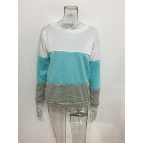  Ladies Color Contrast Sweater Casual Long Sleeve Sweatshirt Pullover Tops Blouse with Belt