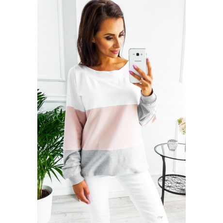  Ladies Color Contrast Sweater Casual Long Sleeve Sweatshirt Pullover Tops Blouse with Belt