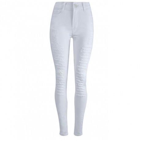  Women Skinny Denim Ripped Jeans Pants High Waist Stretch Slim Pencil Trousers