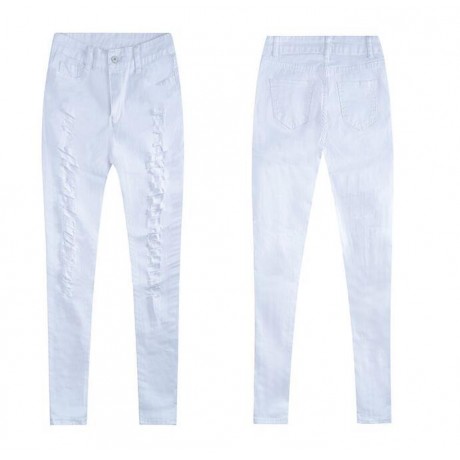  Women Skinny Denim Ripped Jeans Pants High Waist Stretch Slim Pencil Trousers