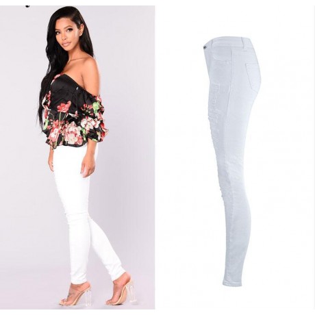  Women Skinny Denim Ripped Jeans Pants High Waist Stretch Slim Pencil Trousers