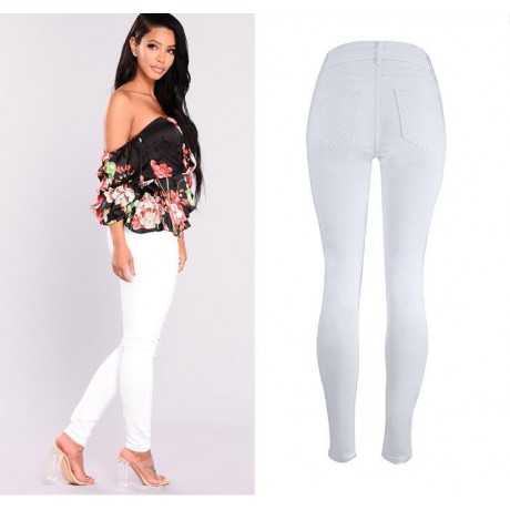  Women Skinny Denim Ripped Jeans Pants High Waist Stretch Slim Pencil Trousers