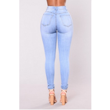  Women Slim Trousers Casual Denim Ripped Long Pants High Waist Jeans