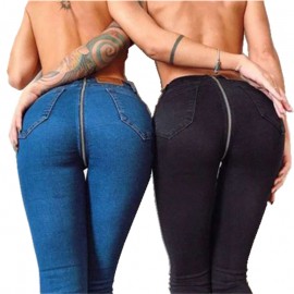 Women Fashion Pencil Stretch Denim Pants Back Zipper Jeans High Waist Skinny Trousers  